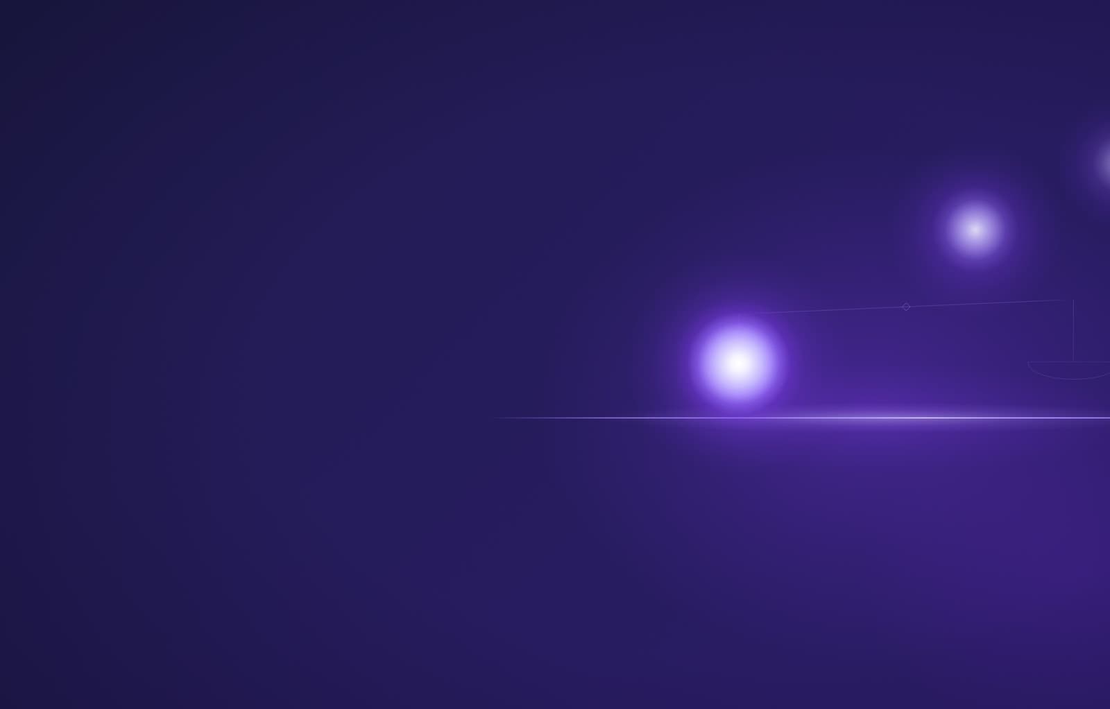 Koyu zeminde ışıklı bir eşik çizgisi, üstünde parlaklığı farklı üç mor küre; en parlağı çizgiyi geçmiş
